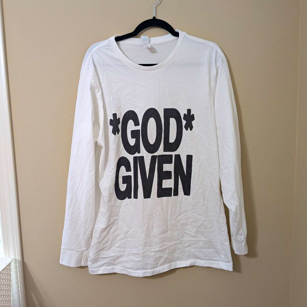 GOD GIVEN Long Sleeve White Graphic T-Shirt Unisex Size L Christian Streetwear